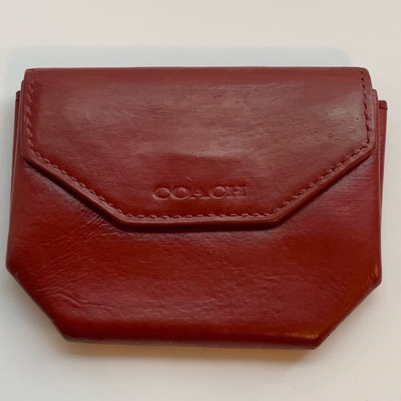 VTG Coach Red Leather Coin Pouch Geometric Envelope Expandable RESTORED 90s Y2K - Picture 1 of 16